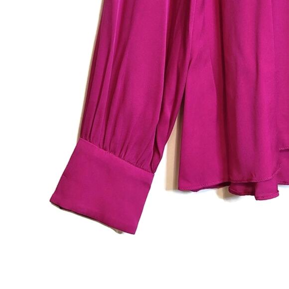MILLY Silk Button Down Long Sleeve Fuchsia Pink Purple Blouse Size 10 - Picture 5 of 15